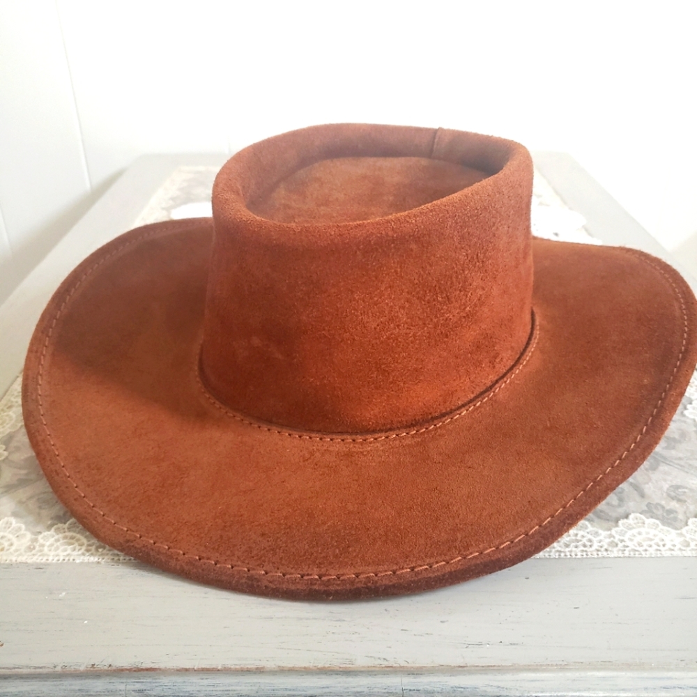 Genuine Leather Wide Brim Hat